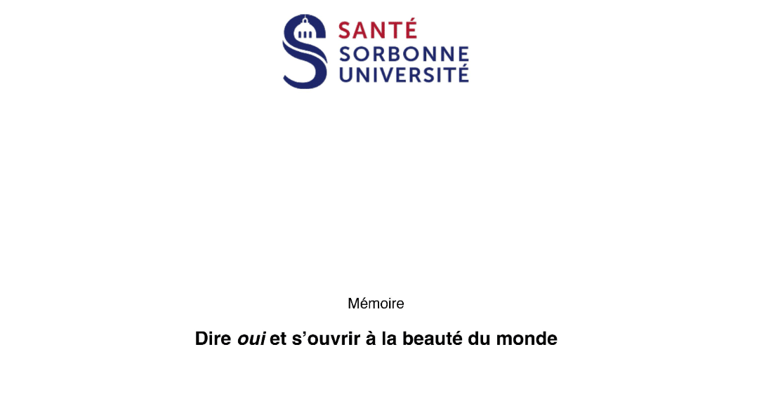 Photo de la page de couverture du mémoire de Marcella, sophrologue, réalisé à l'université Sorbonne