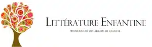 Logo de Littérature enfantine, représentant un arbre aux feuilles vertes et roses.