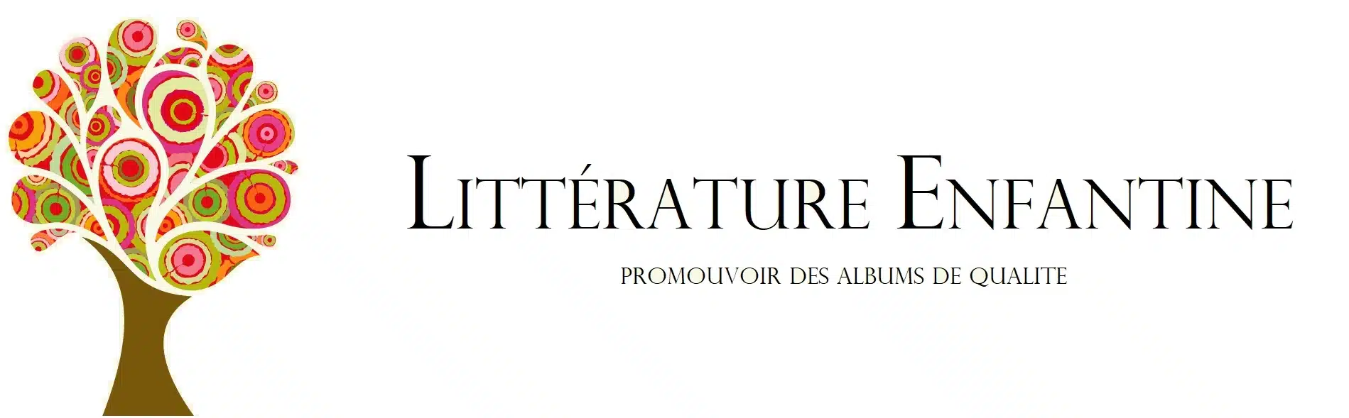 Logo de Littérature enfantine, représentant un arbre aux feuilles vertes et roses.