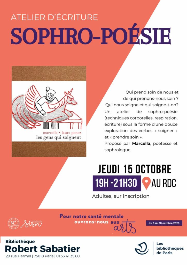 Affiche d'un atelier de sophropoésie organisé par Marcella à Paris